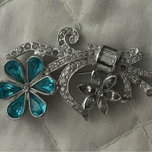 Silver and Blue Rhinestone Brooch 1940’s.